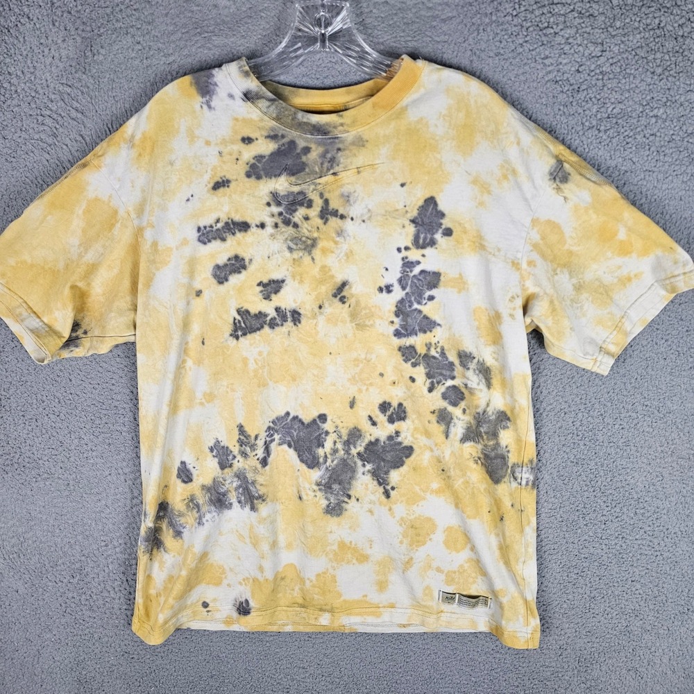 Nike T-Shirt Mens Large Yellow Tie Dye Sportswear Embroidered Swoosh Relaxed Fit - Picture 2 of 12
